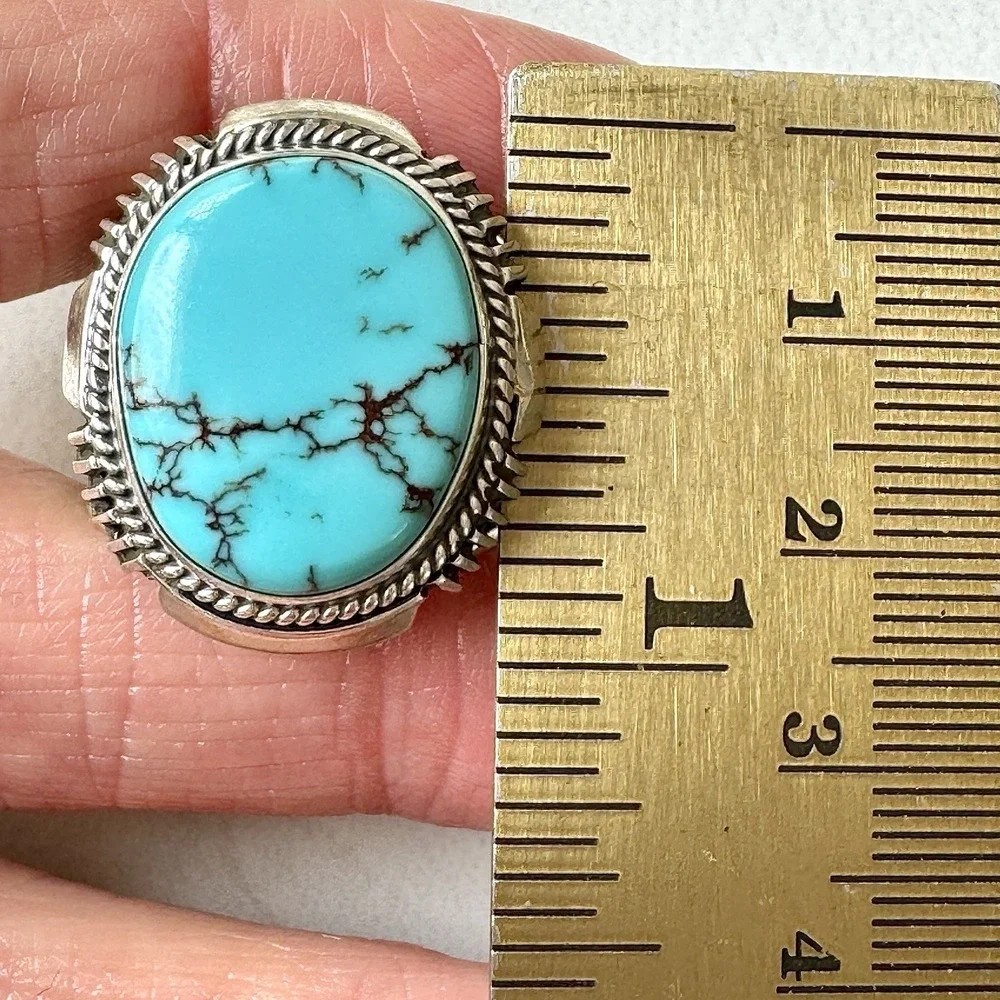 Big Navajo Mens Turquoise Ring Sz 10 Lightning Signed Denetdale Sterling Native